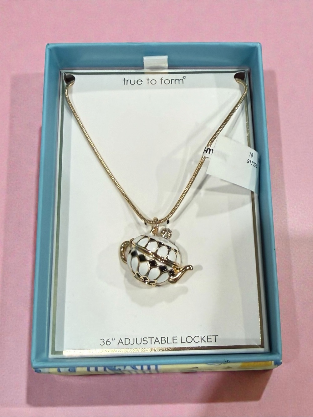 True to Form Gold Teapot Locket Necklace with White Enamel